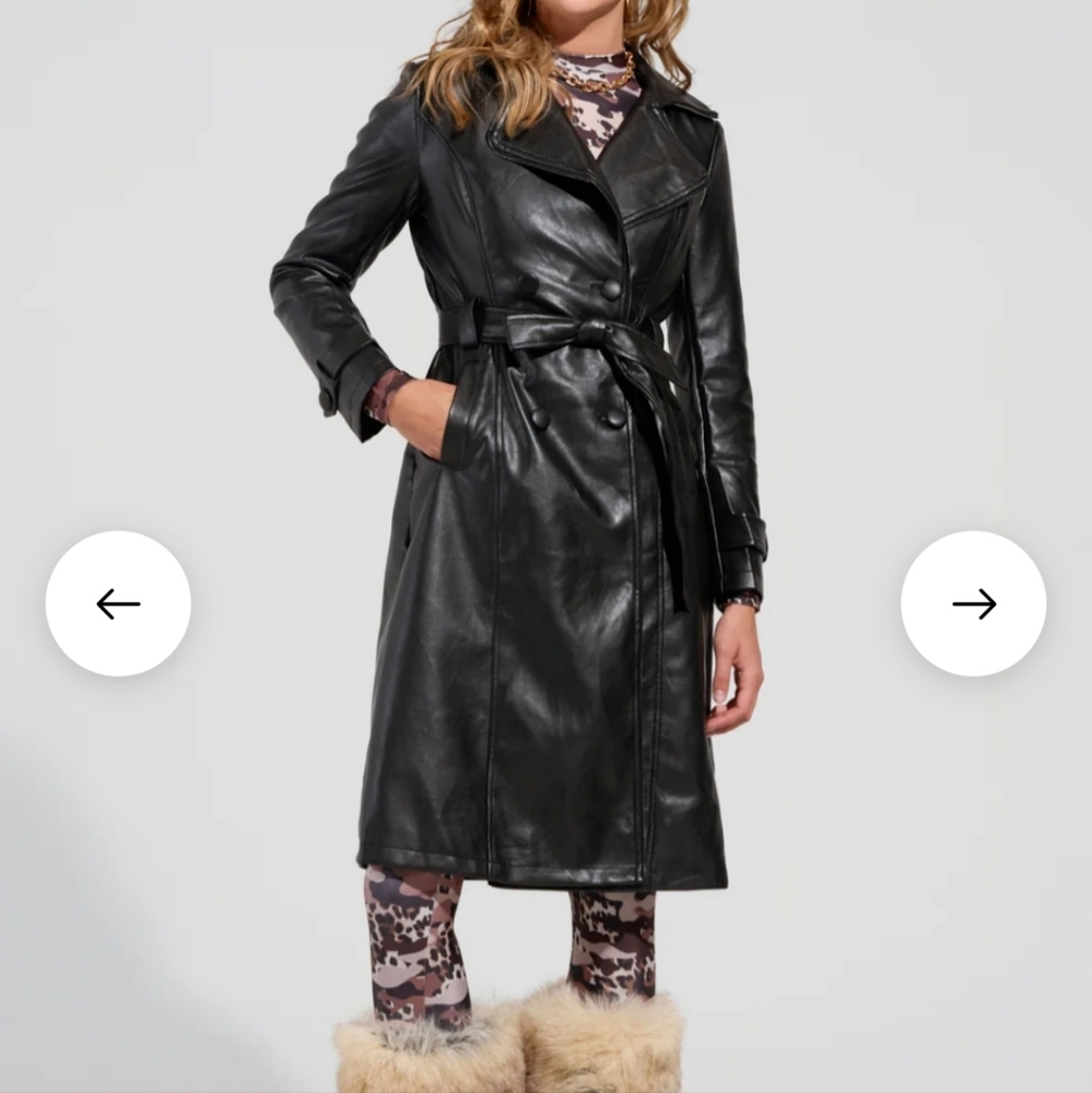 Akira Sando Zipper Trim Faux-Leather Trench Coat